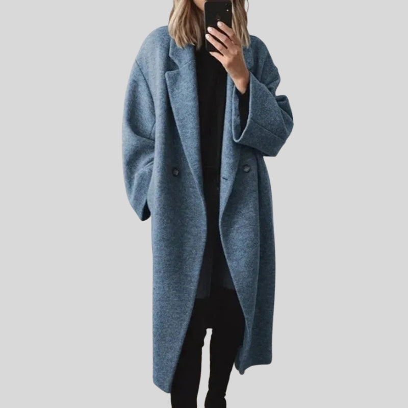Women’s Button Front Long Sleeve Coat with Side Pockets