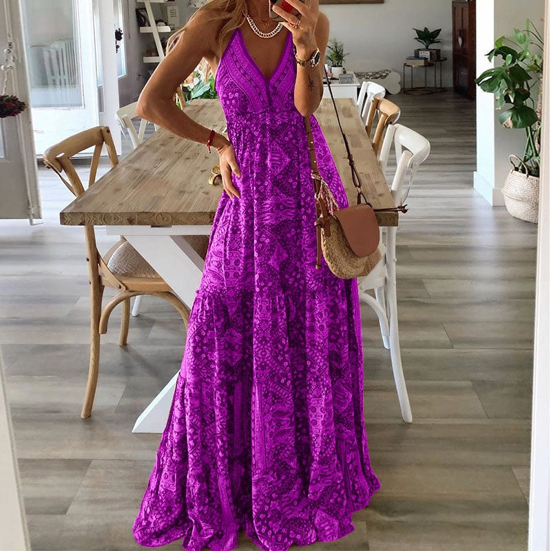 Women’s V-Neck High Waist Draped Maxi Dress