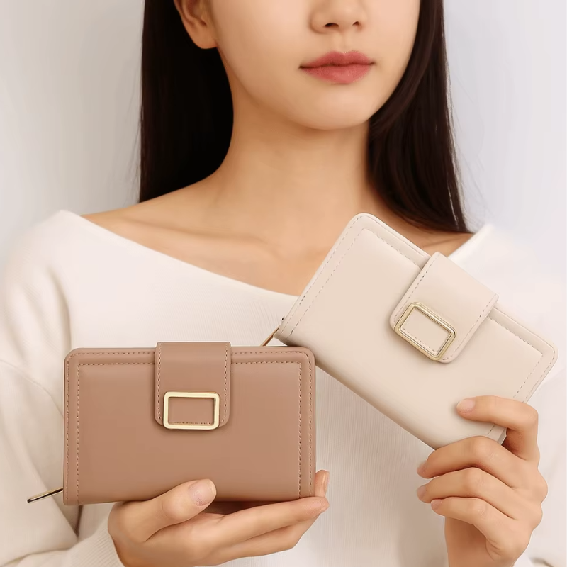 Sophia – Compact Wallet with Snap Closure & Zipper Pocket