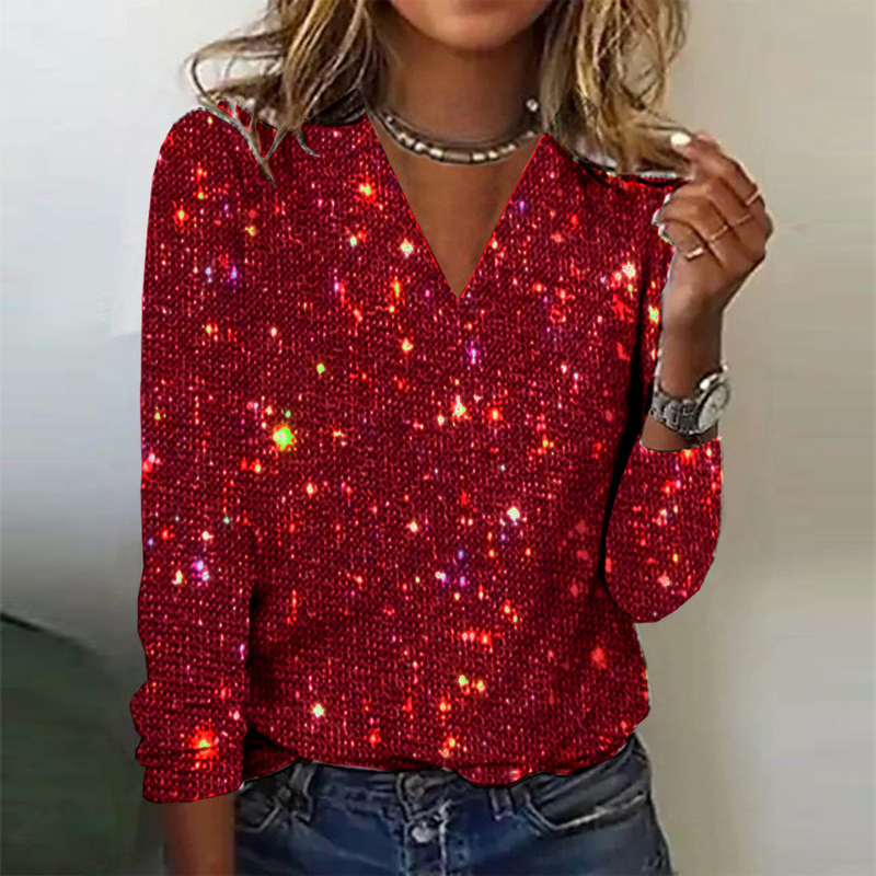 Women Long Sleeve V-Neck Blouse
