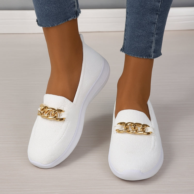 Women Non-Slip Slip-On Shoes Mesh Buckle Gold Chain Detail