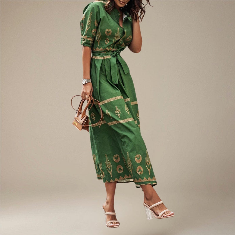 Women’s Midi Dress Long Sleeves Belted Waist
