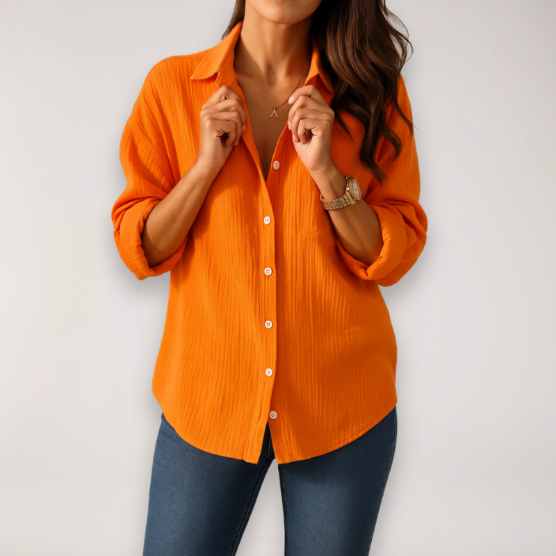 Women's Blouse with Turn-Down Collar