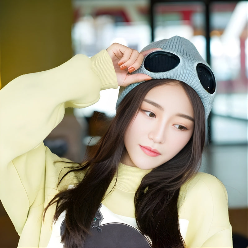 Olivia – Round Knitted Beanie with Glasses Pattern