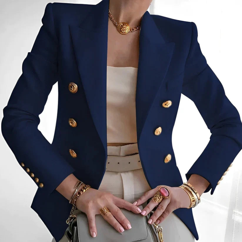 Women Structured Shoulder Blazer with Button Closure