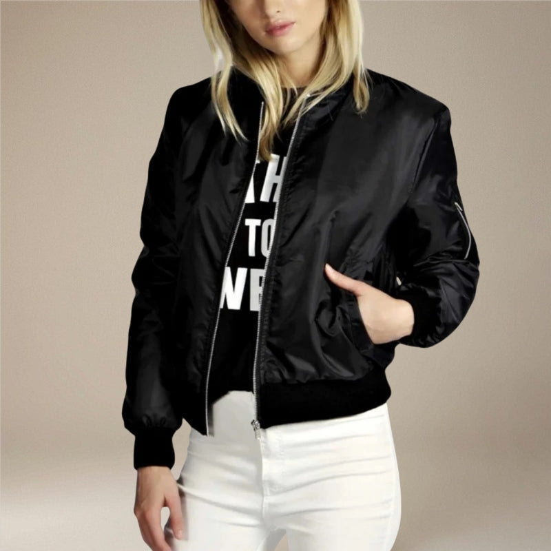 Mireya – Long Sleeve Bomber Jacket With Zipper And Pockets