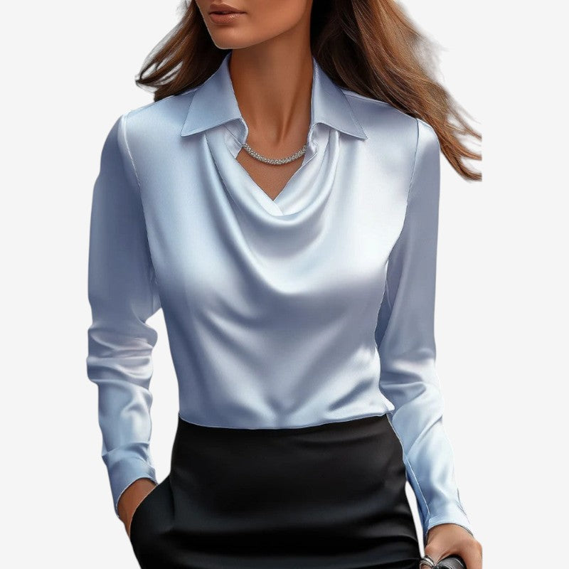 Women's Draped-Collar Long Sleeve Blouse