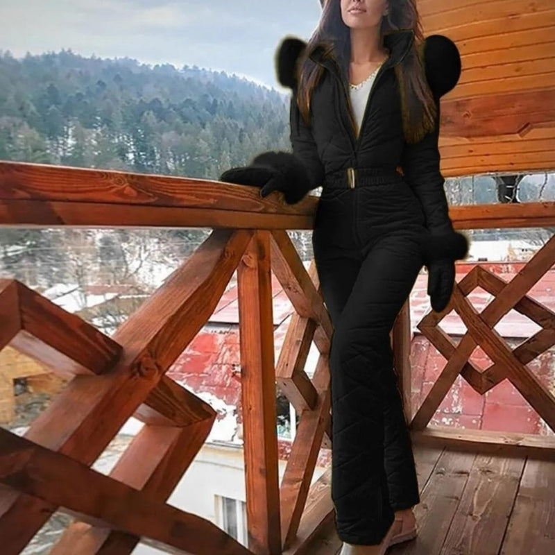 Ava – Women's Long Sleeve Overall with Belt and Fur Collar