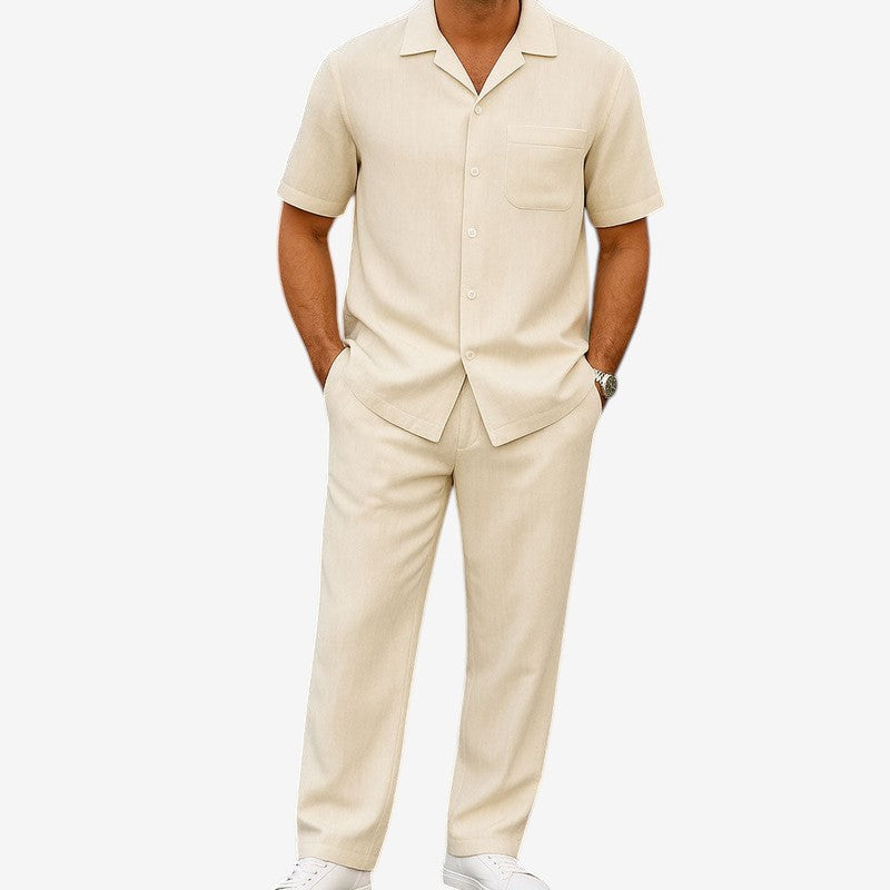 Men's 2 Piece Casual Set with Button-Up Shirt and Wide Leg Trousers