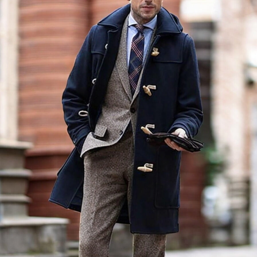 Josiah – Long-Sleeved Wool Coat with Buttons and Adjustable Hood