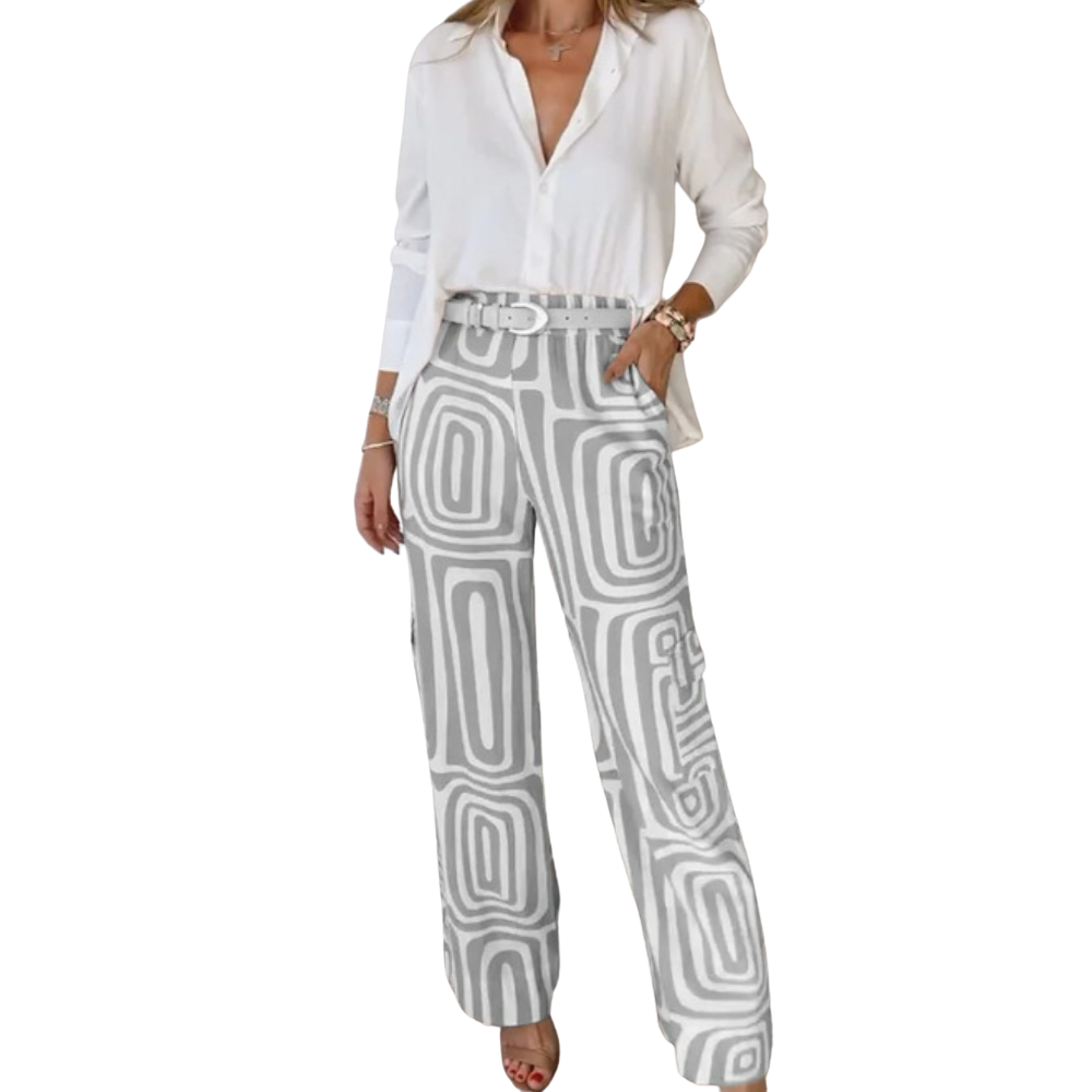 Livia – Tweedelige Set met Shirt met Lange Mouwen en Broek met Rechte Pijpen Velani