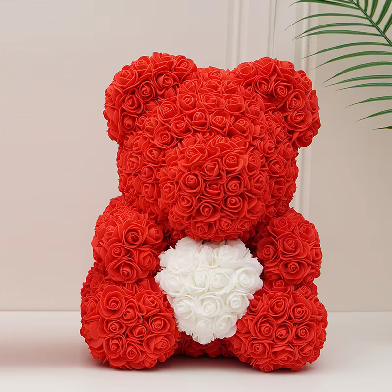 Rose Teddy Bear with Heart Decoration on Front