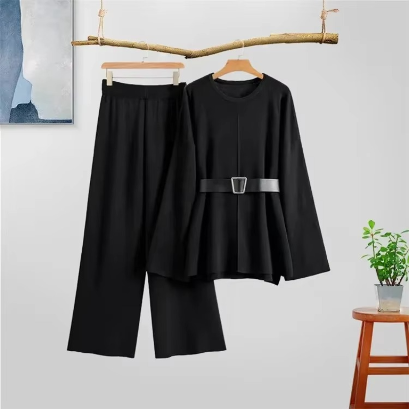 Evalyn – Tweedelige set met uitlopende mouwen en high-waist wijde broek Velani