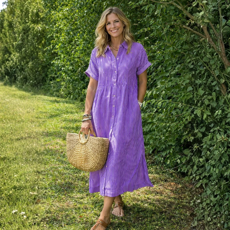 Elegant Striped Midi Shirt Dress for Women