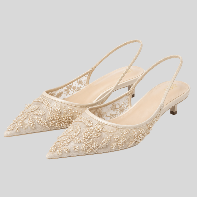 Embroidered Floral Slingback High Heel Shoes for Women