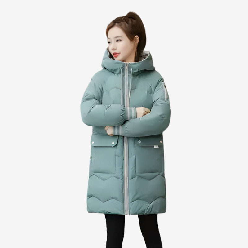 Lieke - Lange mouwen capuchonjas met zakken en rits Velani