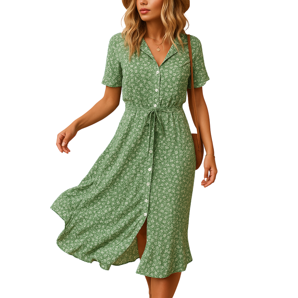 Laura – Midi-jurk met bloemenprint en korte mouwen Velani