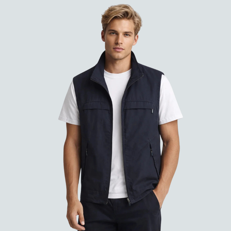 Men's Utility Vest with Stand Collar