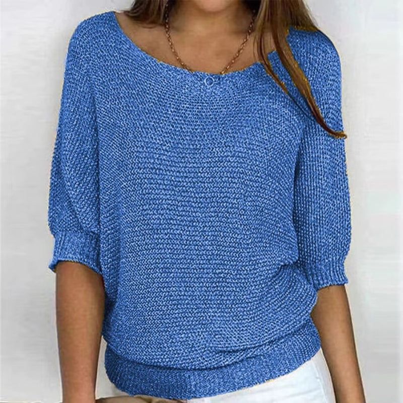 Women Long Sleeve Knit Sweater Round Neck