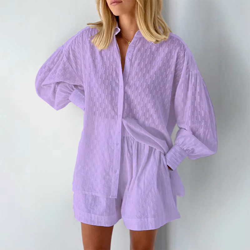 Chic Puff Sleeve Shirt & Shorts Set for Women