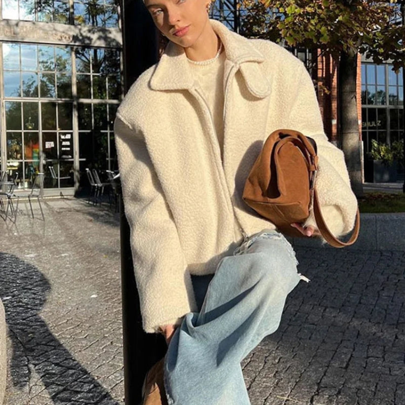 Chloe – Long Sleeve Coat with a Turn-Down Collar