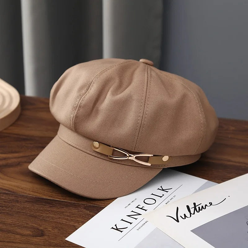 Ava – Women's Round Octagon Hat with Chain Buckle