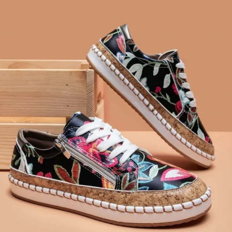 Clara – Floral Printed Loafers With Adjustable Laces Design