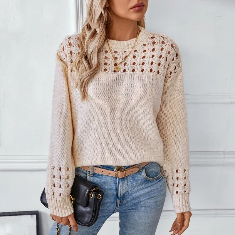 Ella – Long Sleeve Sweater with Ribbed and Round Neck