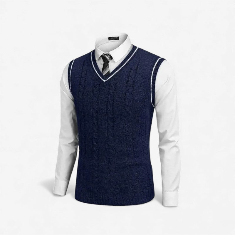 Ethan – Sleeveless V-Neck Sweater with Striped Design