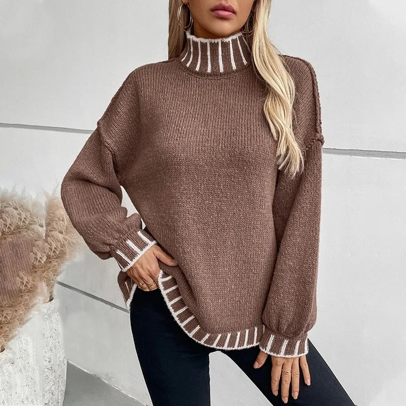 Mia – Long Sleeve Sweater with Stand Up Collar Design