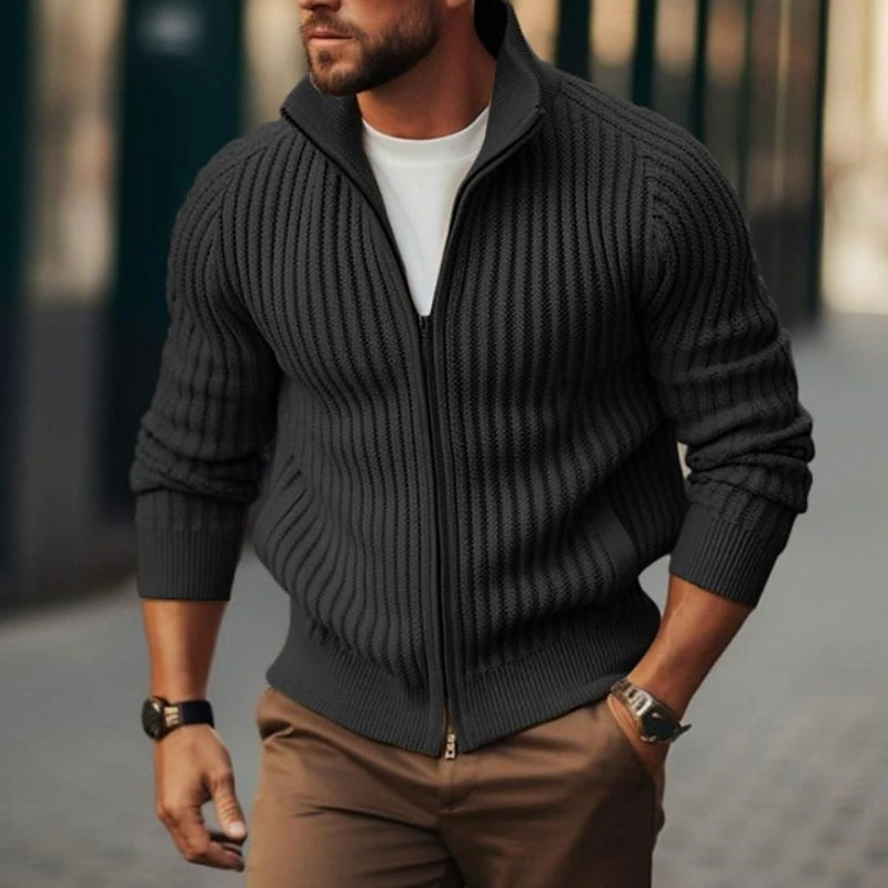 Aaron – Long Sleeve Cardigan with Zipper Closure