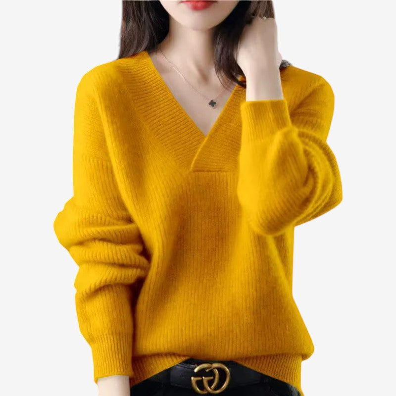 Chic Women's V Neck Ribbed Sweater