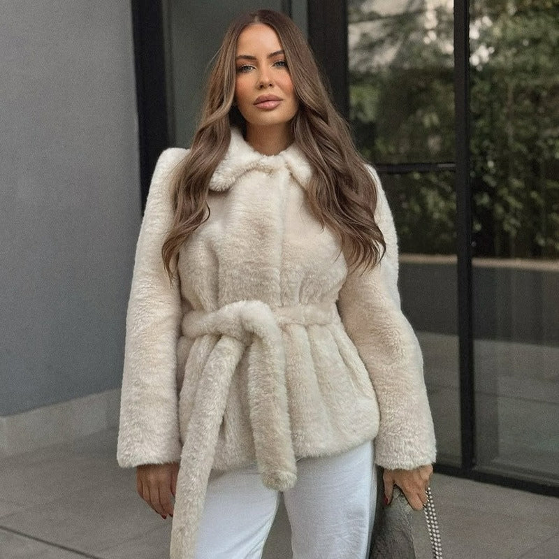 Mia – Long Sleeve Jacket with Lapel Collar and Adjustable Belt