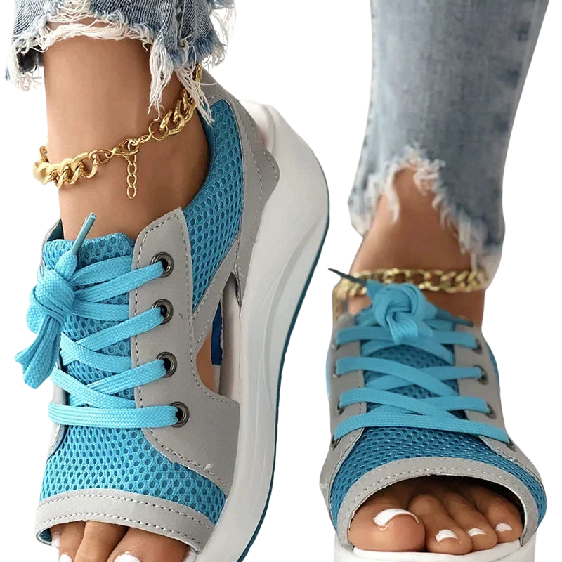 Lucia – Platte Peep Toe Sandalen met Contrasterende Veters en Muffin Ontwerp Velani