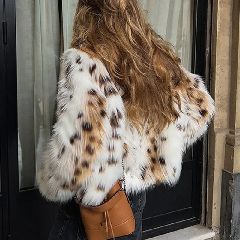 Stella – Long Sleeve Leopard Print Fur Coat