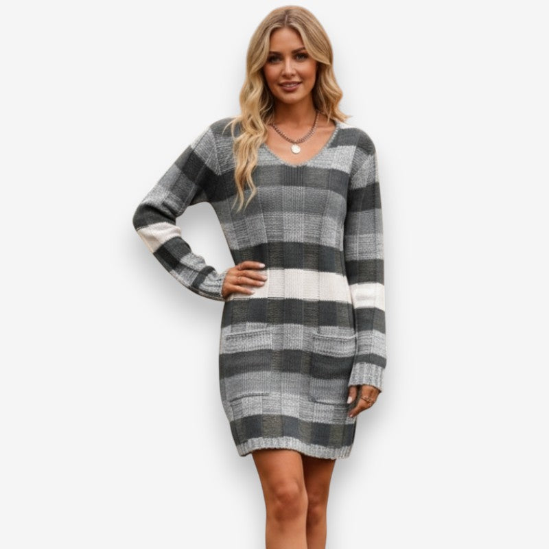 Sara – Long Sleeve Sweater with V Neck Design