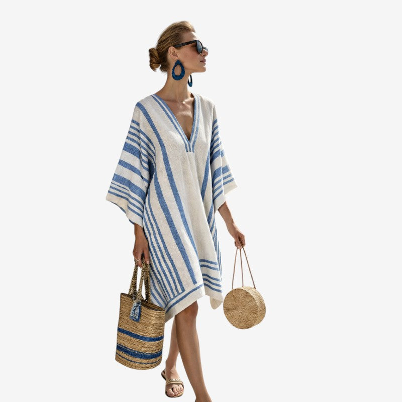 Chic Women's V Neck Bohemian Midi Dress