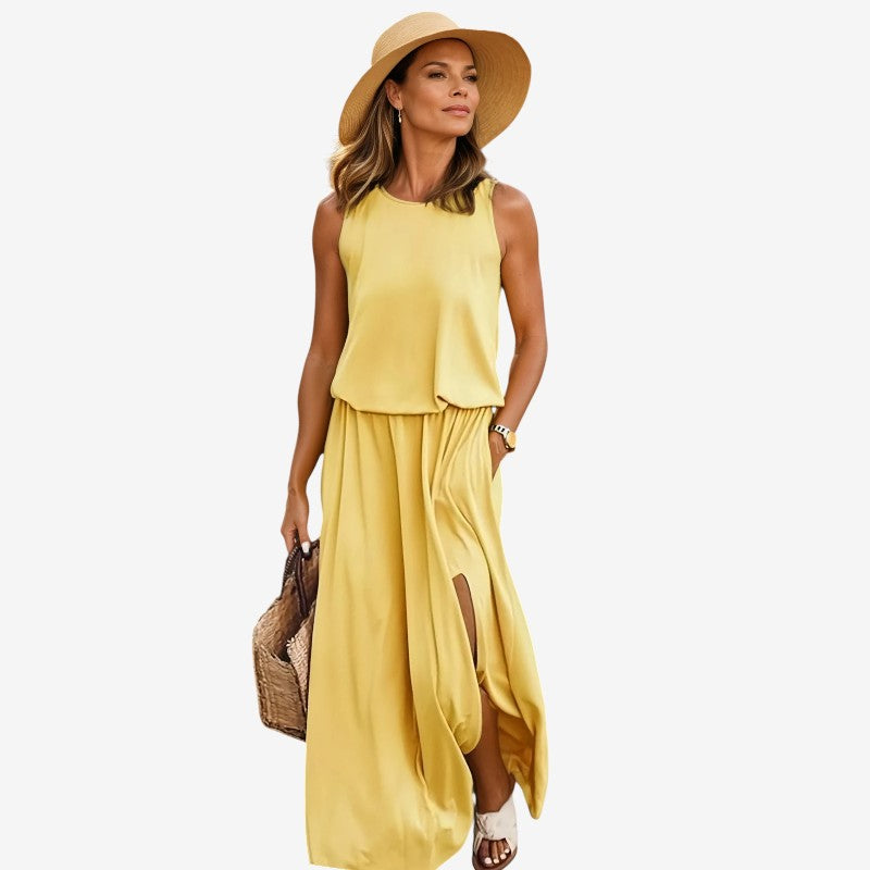 Women Sleeveless Dress With Round Neck Design
