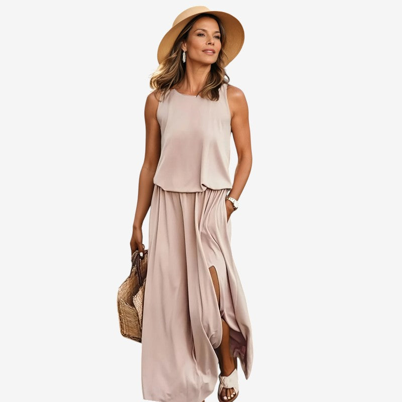 Women Sleeveless Dress With Round Neck Design