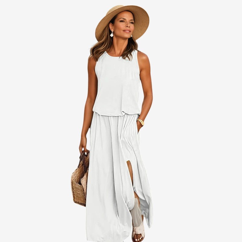 Women Sleeveless Dress With Round Neck Design