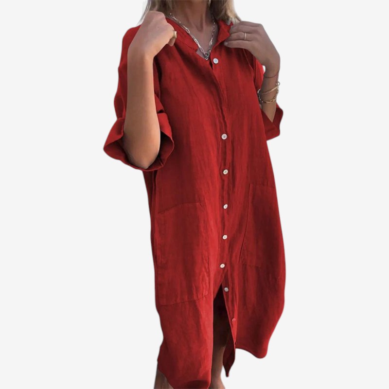 Women's Button Down Midi Dress with Long Sleeves