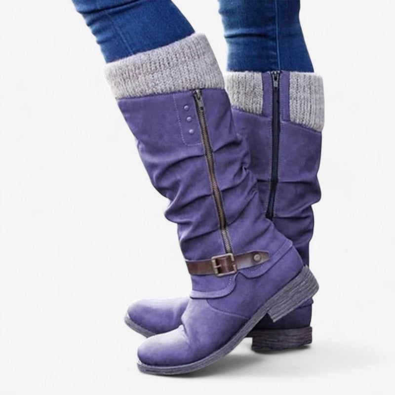 Zafira – Kniehoge laarzen met gesp en zijrits Velani