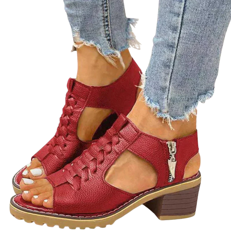 Emily – Chunky Sandalen met Vierkante Hak, Open Teen en Zijrits Design Velani