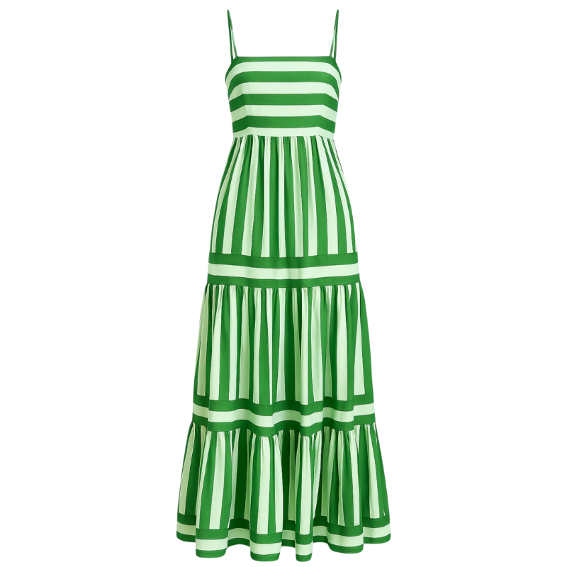 Scarlett – Lange Jurk met Spaghettibandjes en Streepjesprint Velani