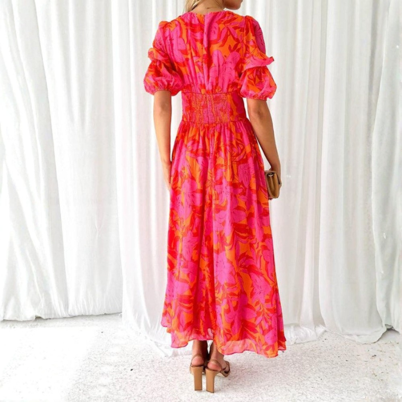 Elegant Floral Maxi Dress with V Neck