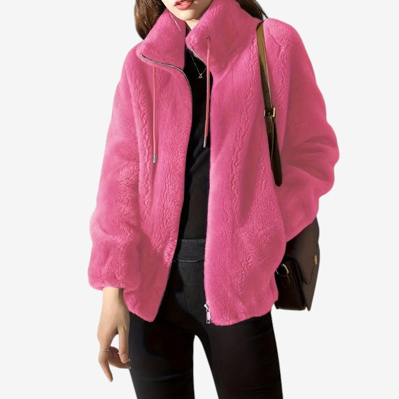 Women's Fleece Jacket with Stand Collar and Zip Front