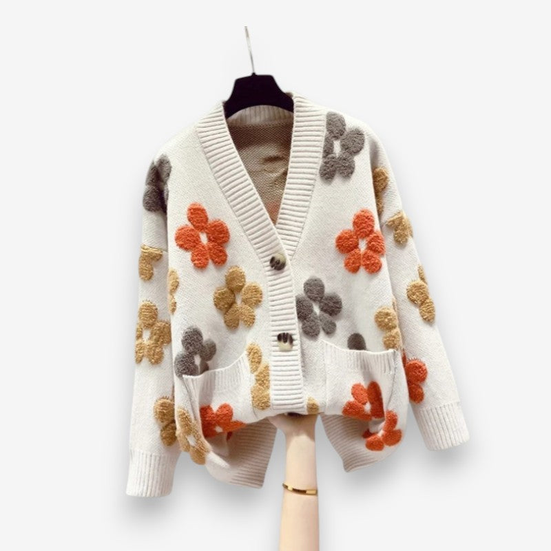 Ava – Long Sleeve Sweater With Floral Pattern And Pockets