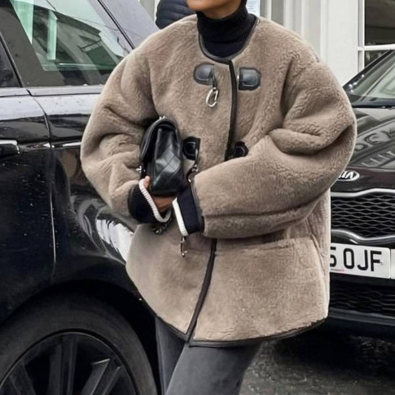 Elina – Long Sleeve Jacket with Round Neck and Front Button