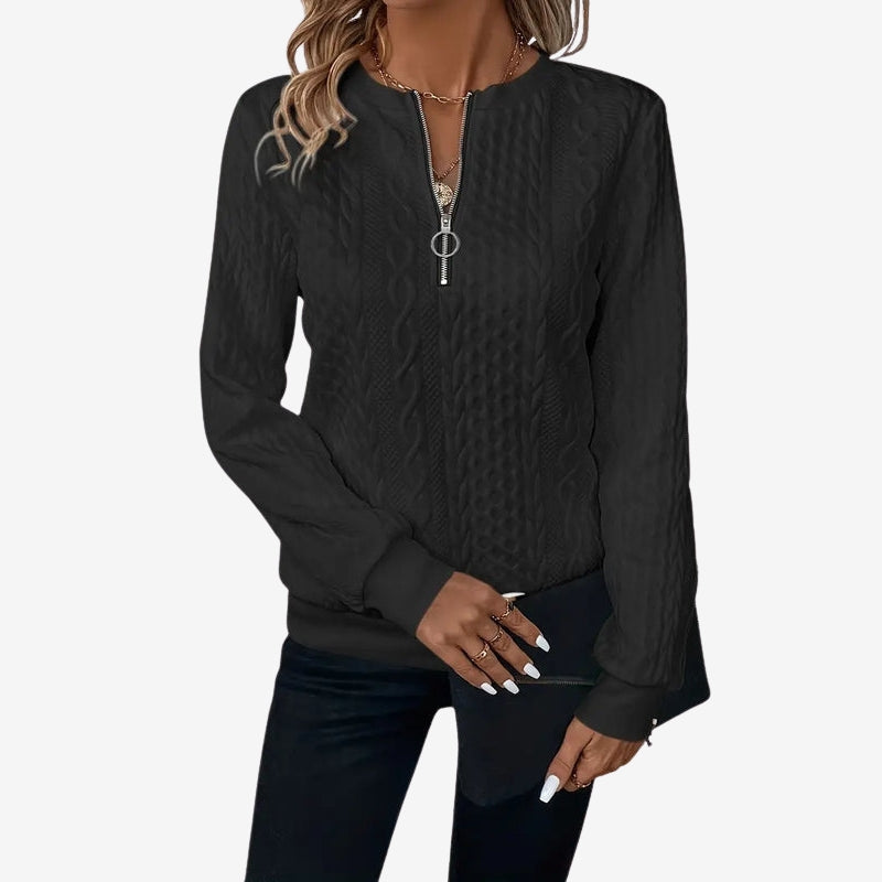 Mira – Long Sleeve Sweater with Ribbed Hem and Round Neck