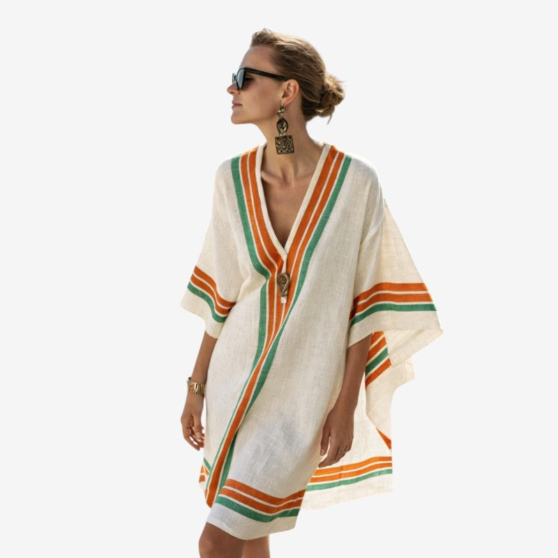 Chic Women's V Neck Bohemian Midi Dress